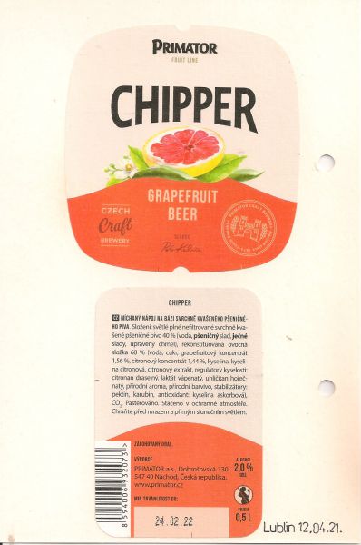 Primator Chipper Grapefruit Beer