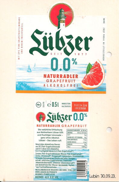 Lubzer Naturradler Grapefruit 0,0%