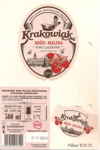 Krakowiak Miód-Malina Piwo Lagerowe